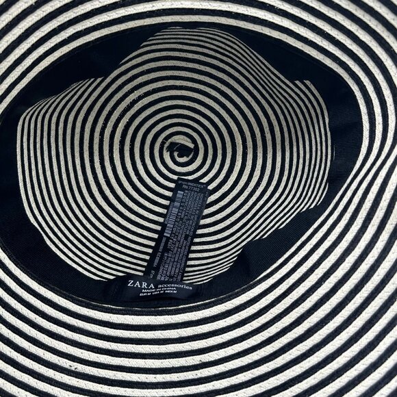 Zara Womens Striped Wide-Brim Sun Hat Size M Black & White - Picture 6 of 7